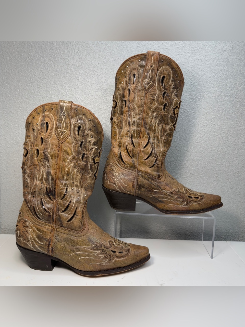 Laredo Crosswing Womens Tan Brown Leather Embroidered Western Cowgirl Boots Sz 7